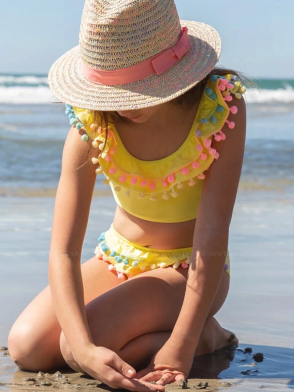 PQ SWIM girls size 2 golden hour pom pom bikini